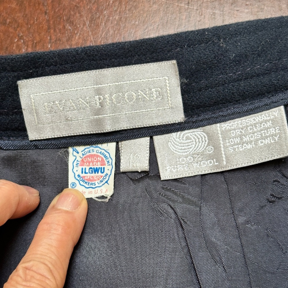 Vintage Evan Picone 100% Wool Lined Navy Blue Midi Skirt Small - Picture 11 of 11